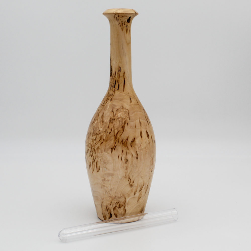 soliflore en bois de bouleau madré avec son tube pour fleurs fraiches