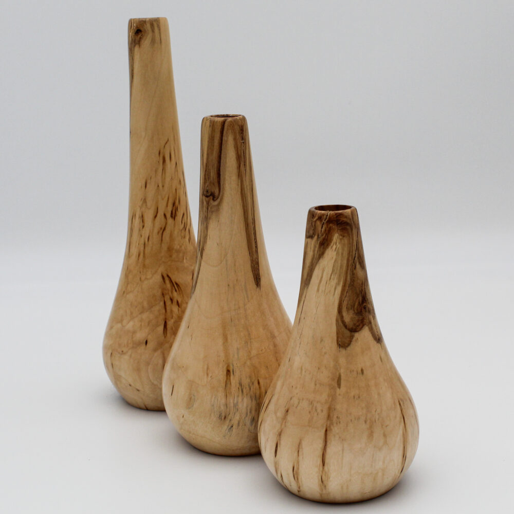 Trio de soliflores en bois de bouleau madré