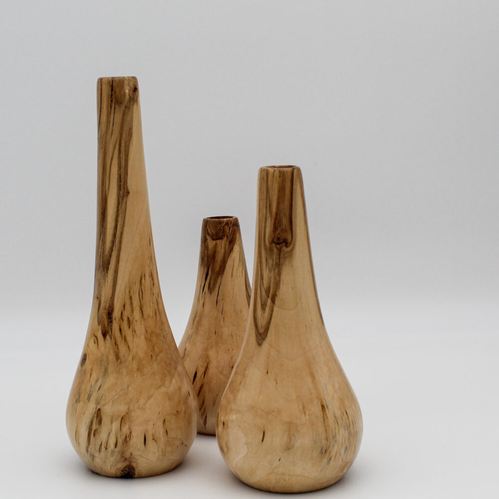 Trio de soliflores en bois de bouleau madré