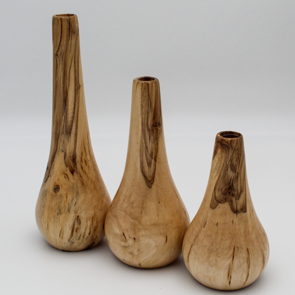 Trio de soliflores en bois de bouleau madré