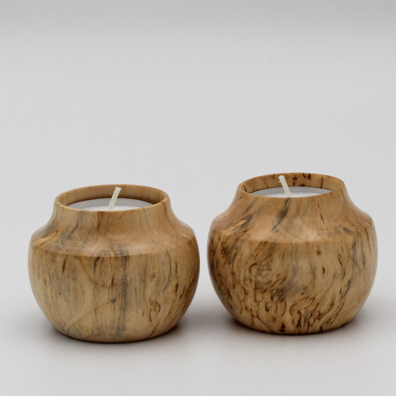 duo de bougeoirs en bois de bouleau madré
